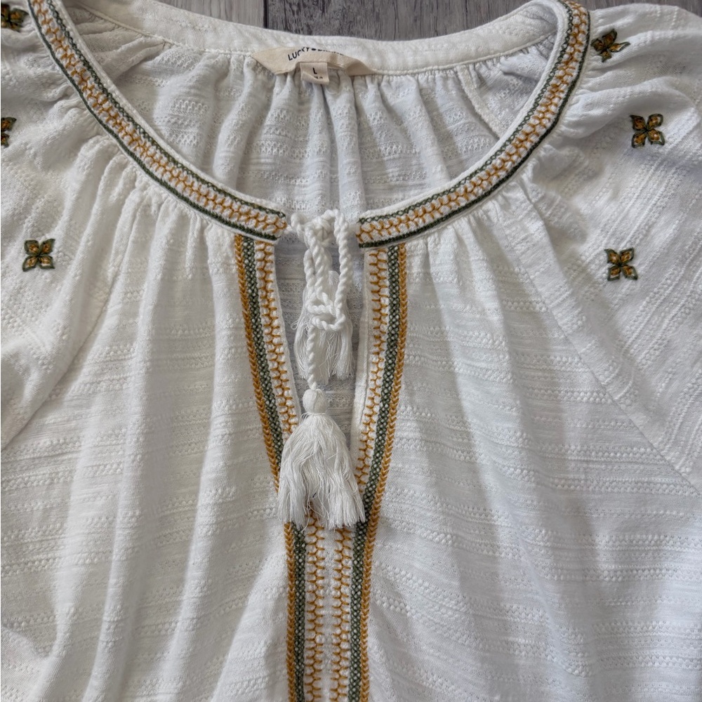 Lucky Brand Cream Peasant Blouse with Gold Embroidery - Picture 9 of 11
